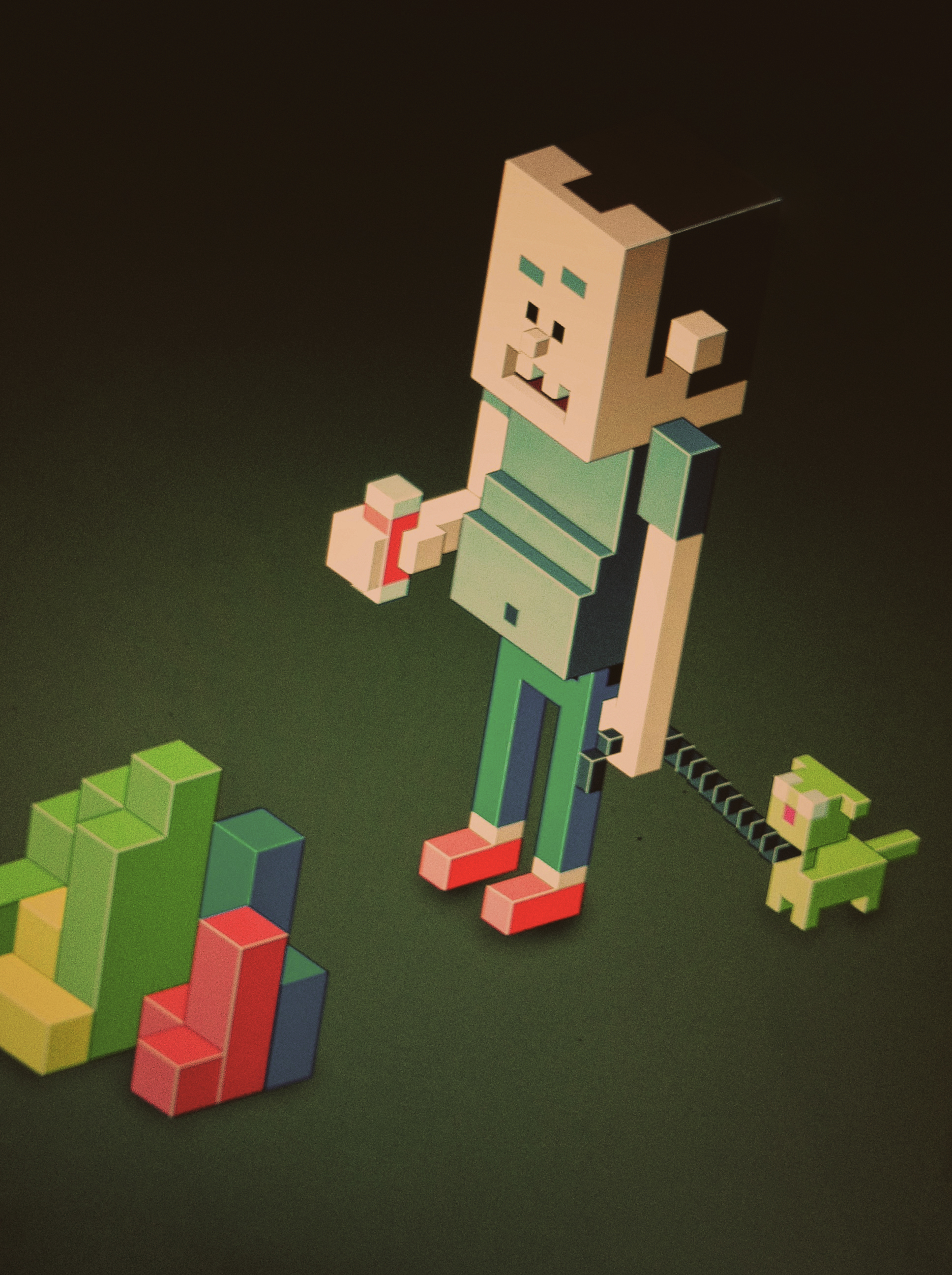 Voxel-style 3D character artwork – stylized digital sculpture by Stefan Norén
